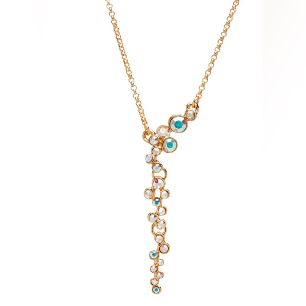 Elegant Clustered Aurore Boreale Crystal necklace on gold plated chain NWT